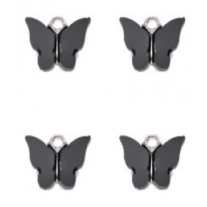 Bedel vlinder antiek zilver black, per stuk